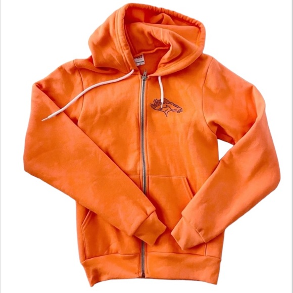Denver Broncos Orange Rhinestoned Handmade  Zip Up Hoodie Sweatshirt NWOT - Picture 7 of 8